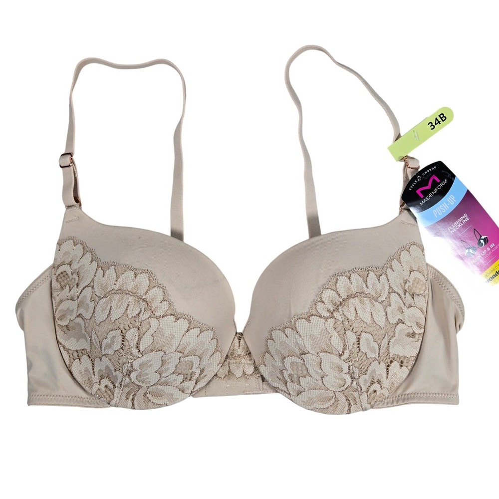 Maidenform DM9900 Push Up Underwire Bra 34B Lace Plunging Neckline NWT